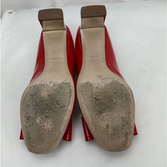 Miu Miu Prada Red Patent Leather Pip Toe Swarovski Crystals Block Heels Pumps - Picture 7 of 7